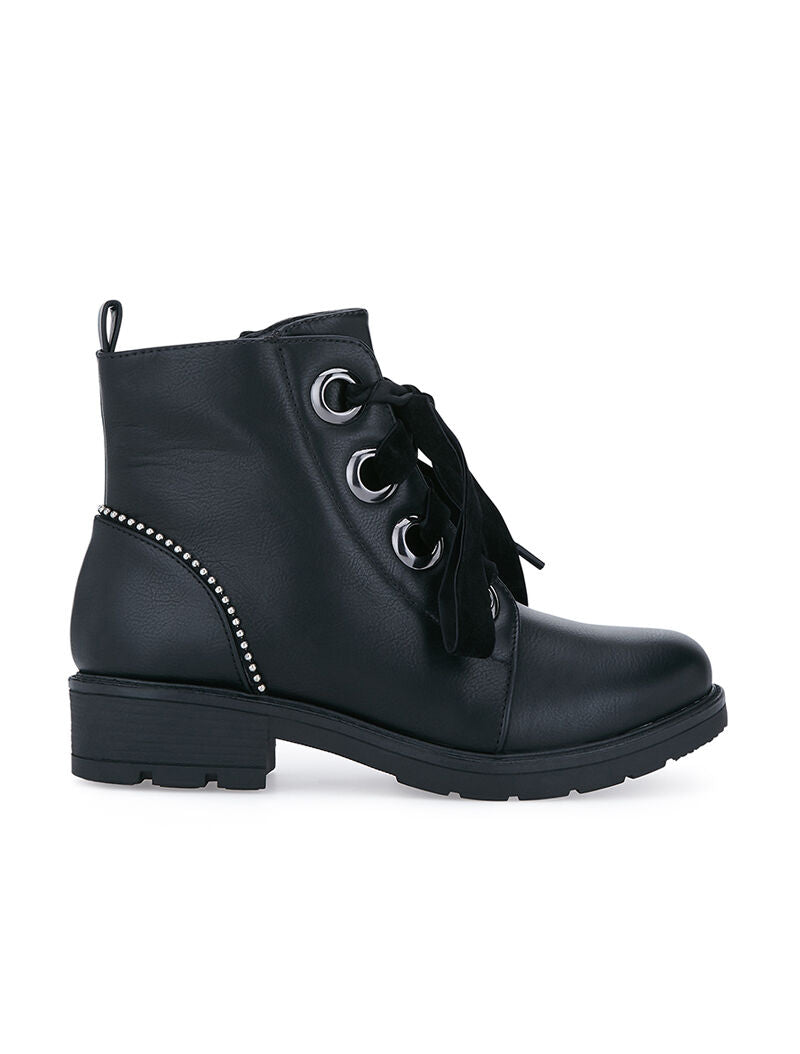 Boots à lacets effet velours - noir - 1