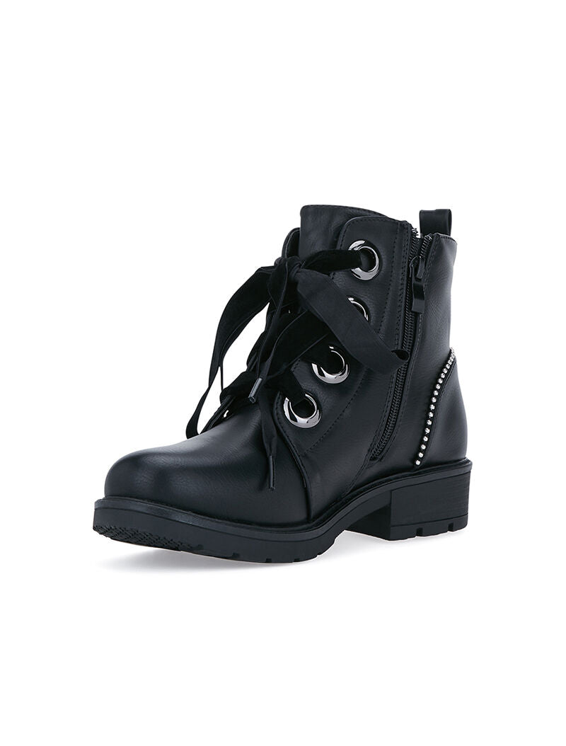 Boots à lacets effet velours - noir - 3