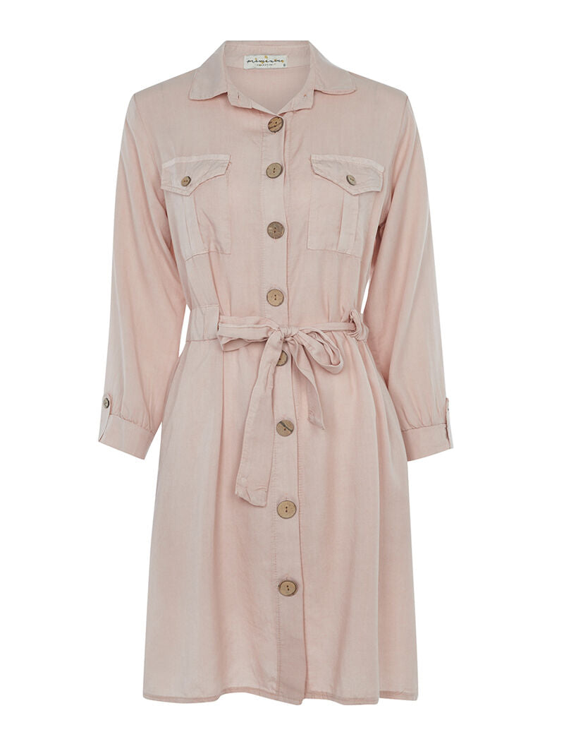 Robe chemise ceinturée en lyocell - rose orange - 1