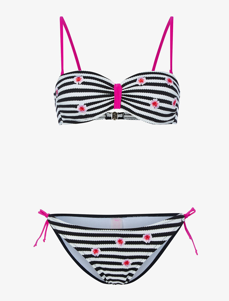Bikini rayé à fleurs - noir - 3
