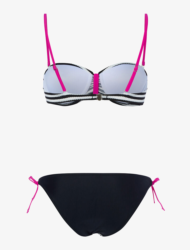 Bikini rayé à fleurs - noir - 2