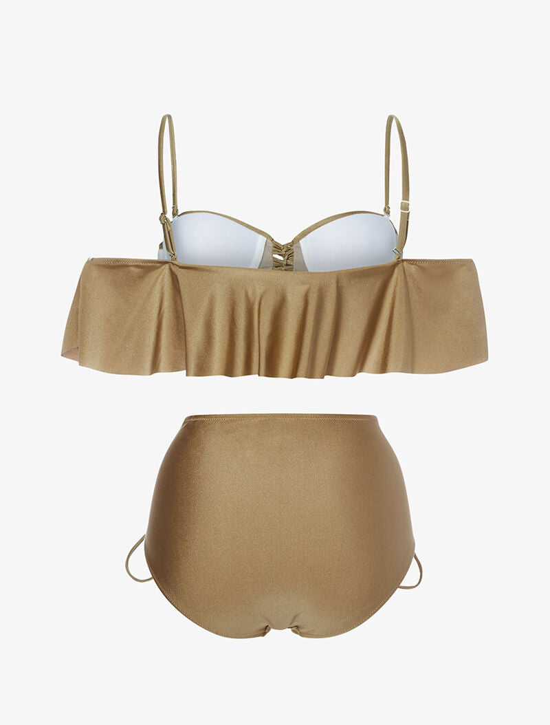 Bikini volanté et taille haute - marron clair - 2