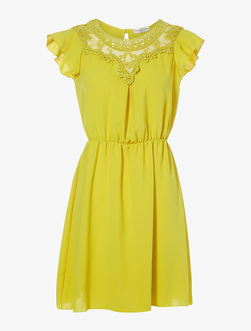 Robe cintrée plastron en dentelle fine - jaune - 3
