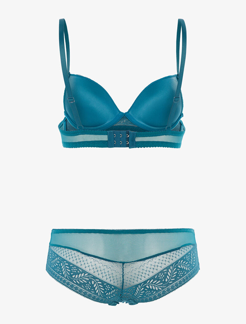 Ensemble SG et shorty en voile et dentelle - bleu canard - 2