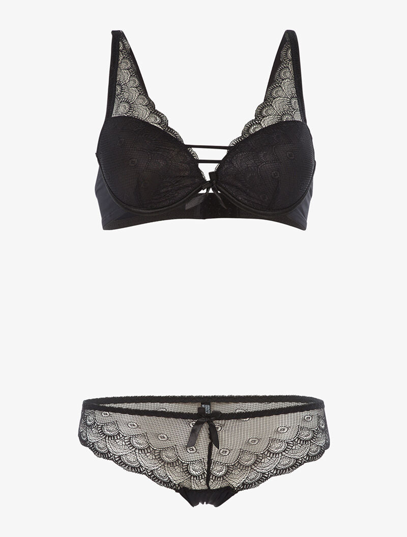 Ensemble en dentelle effet triangle - noir - 1