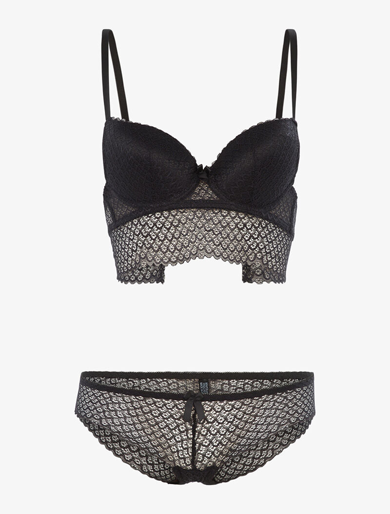 Ensemble SG et shorty dentelle vagues - noir - 3