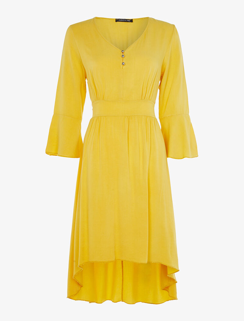 Robe asymétrique à manches trompette - jaune - 1
