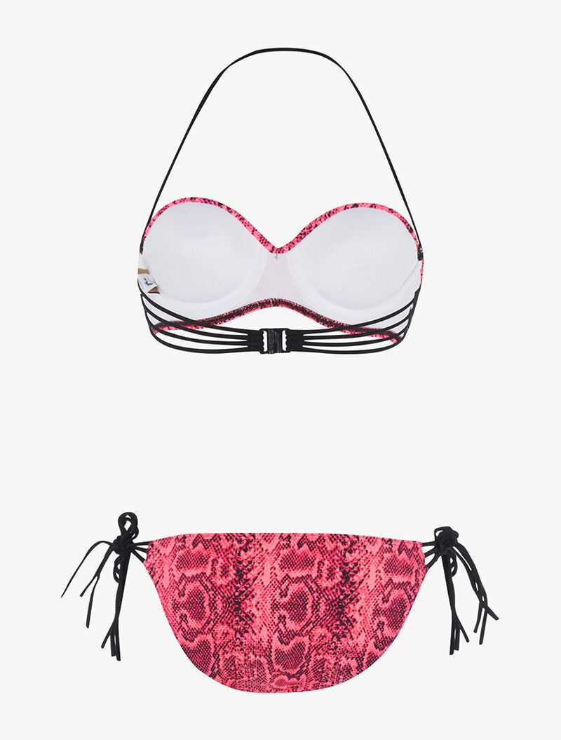 Bikini imprimé python à liens - rose fluo - 2