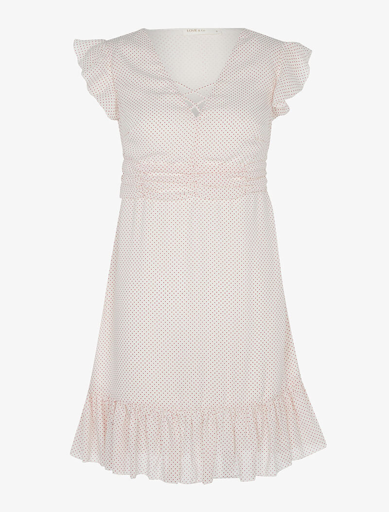 Robe volantée à pois - écru/rouge - 3