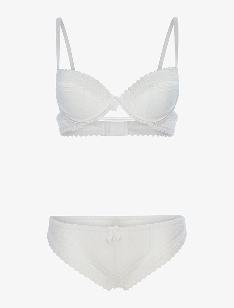 Ensemble dentelle ajourée et tanga - ecru - 3