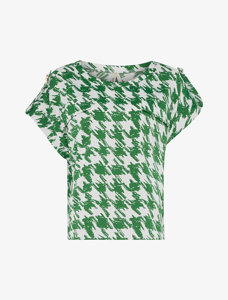 Top ample à imprimé pied de poule graphique - vert/écru - 3