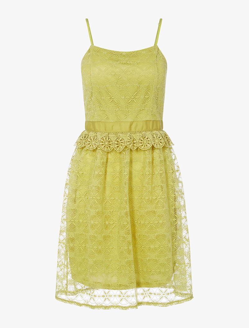 Robe irisée en dentelle et crochet - moutarde - 3