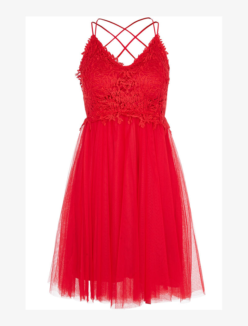 Robe bi matière à bretelles croisées - rouge - 3