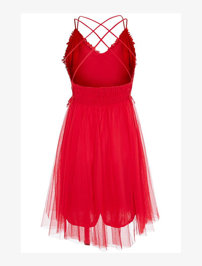 Robe bi matière à bretelles croisées - rouge - 2