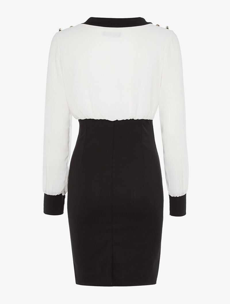 Robe fourreau à boutonnières - blanc et noir - 2
