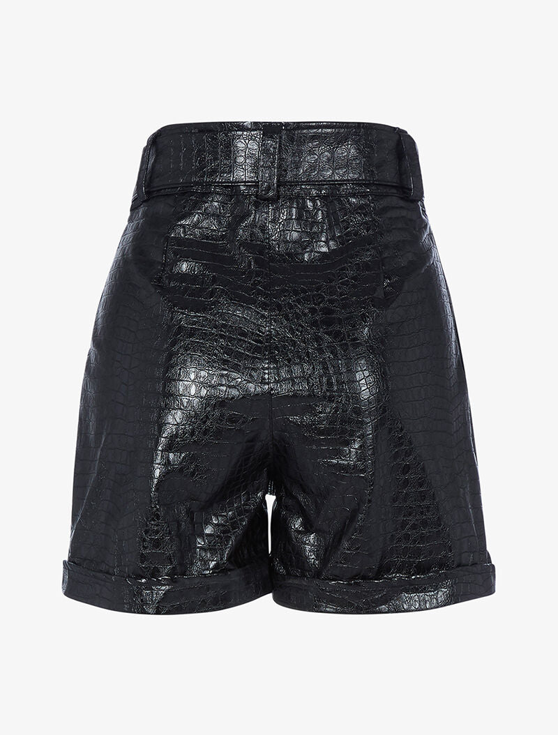 Short haut en simili effet croco - noir - 5