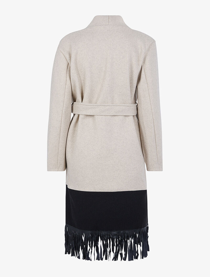 Manteau long à bords frangés - beige chiné - 2