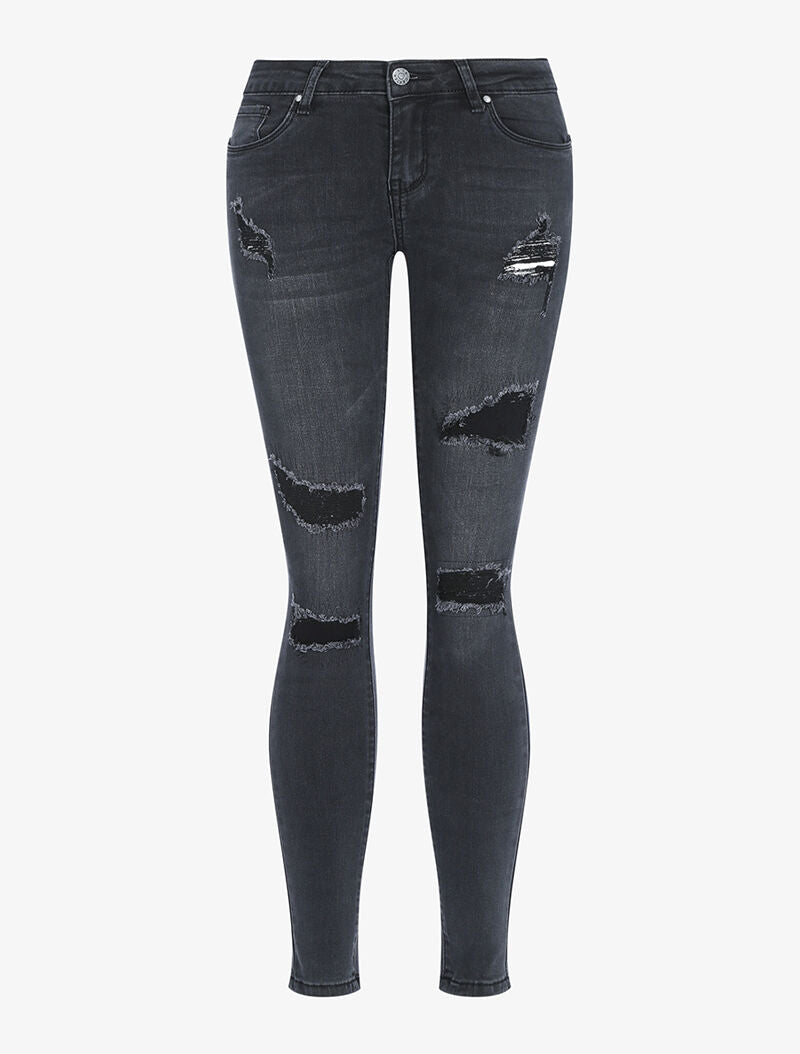 Jean skinny à empiècement - noir - 1