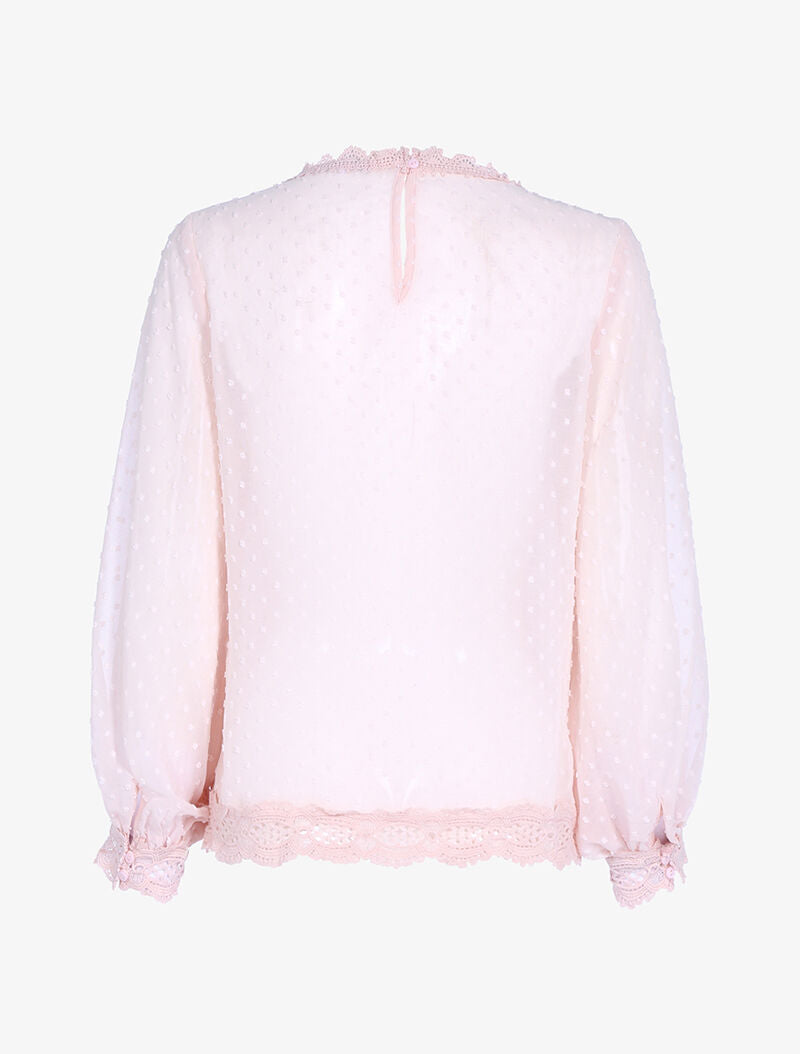 Blouse texturée à bords crochet - rose - 2