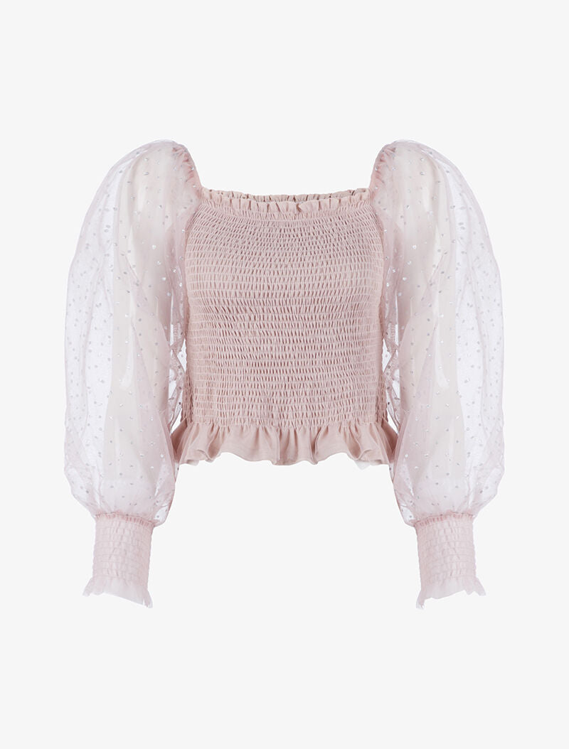 Crop top à manches mouchetées - rose - 3