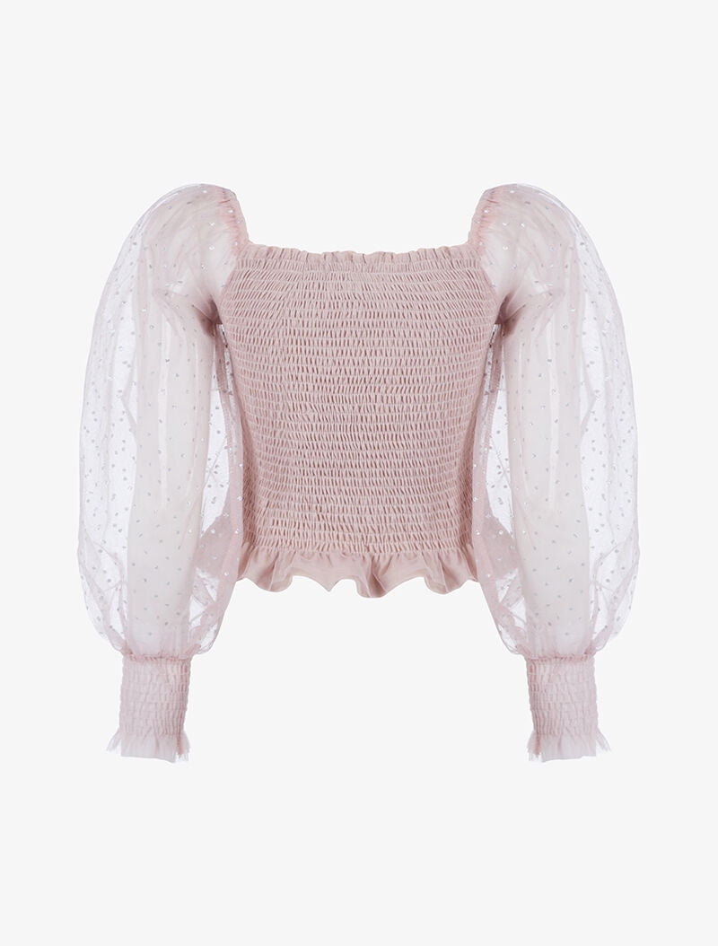 Crop top à manches mouchetées - rose - 2