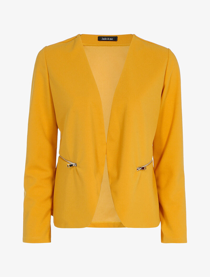 Veste ouverte à poches zippées - jaune - 1