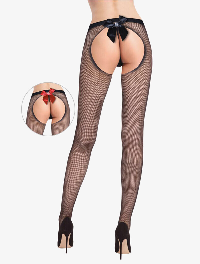 Collants ouverts à gros noeud strassé - noir - 2