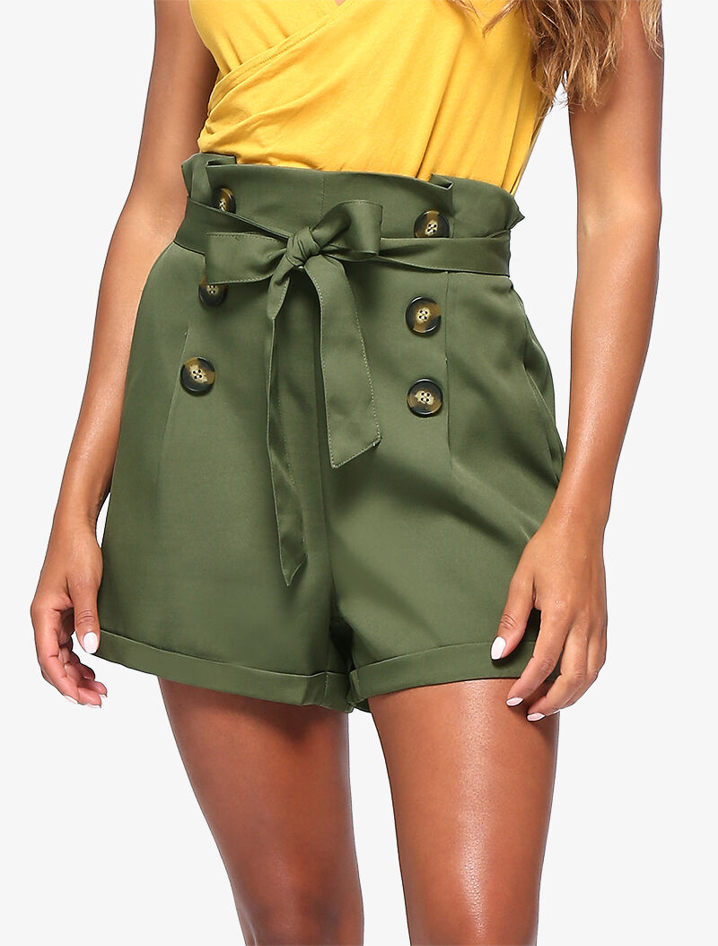 Short taille haute paper bag - kaki - 3