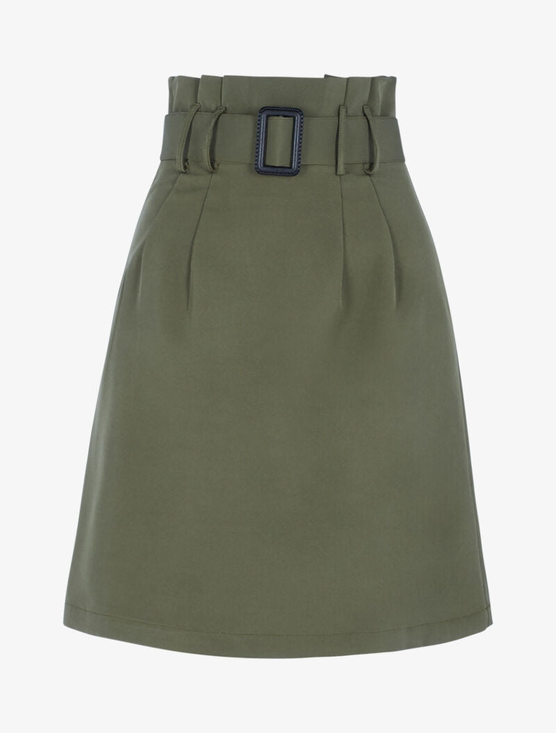 Jupe unie coupe trapèze taille haute - kaki - 3