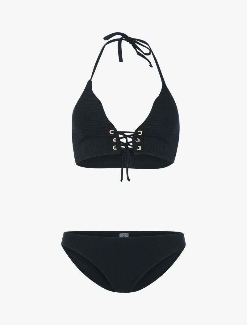 Bikini triangle côtelé à corset - noir - 3