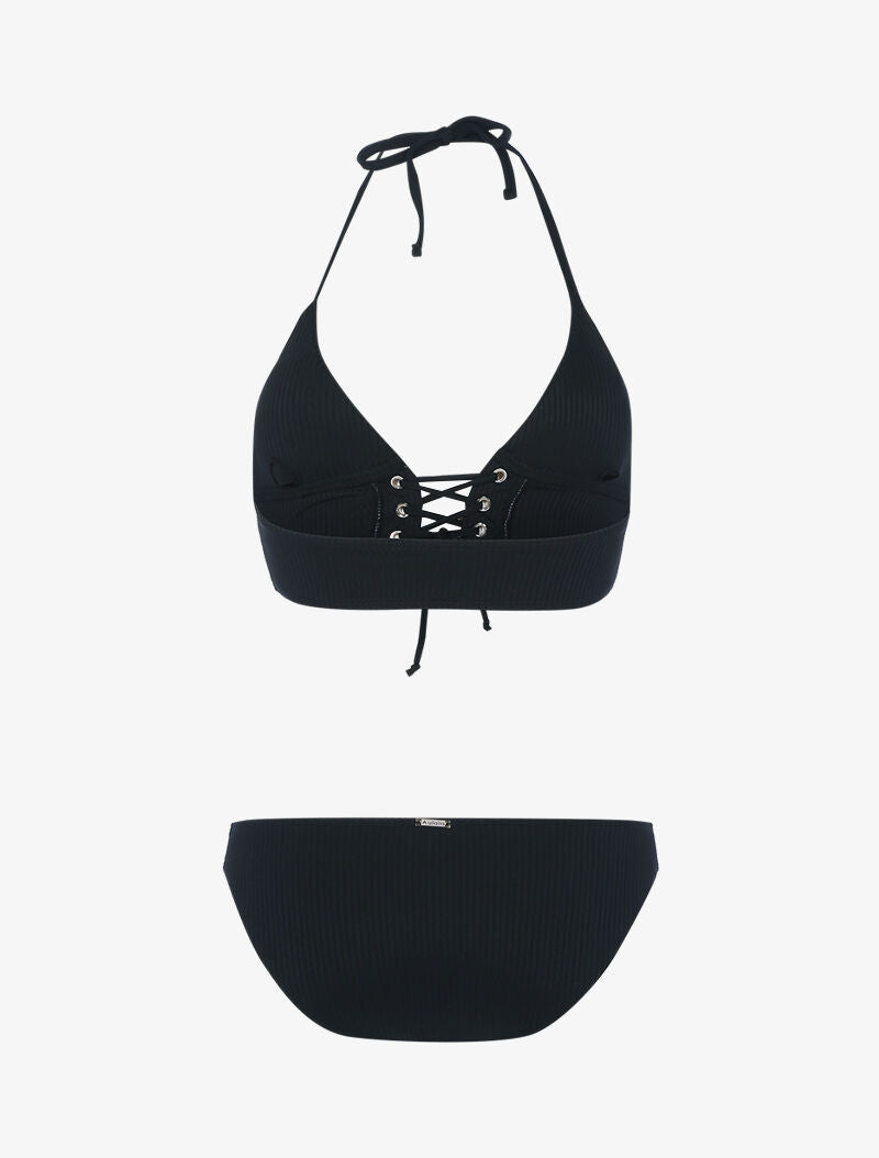 Bikini triangle côtelé à corset - noir - 2