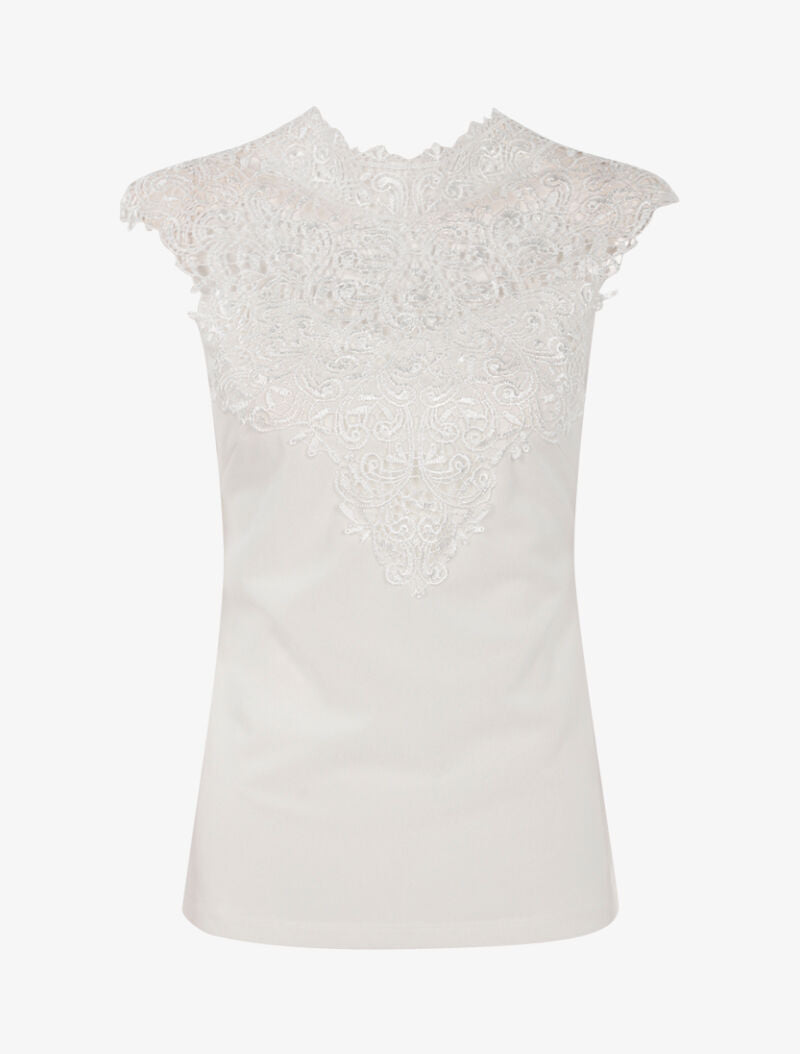 Top à plastron en dentelle festonnée - ecru - 1