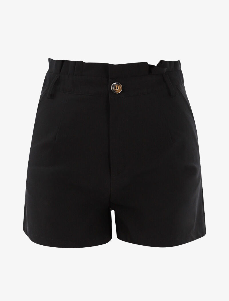 Short uni à taille volantée - noir - 1