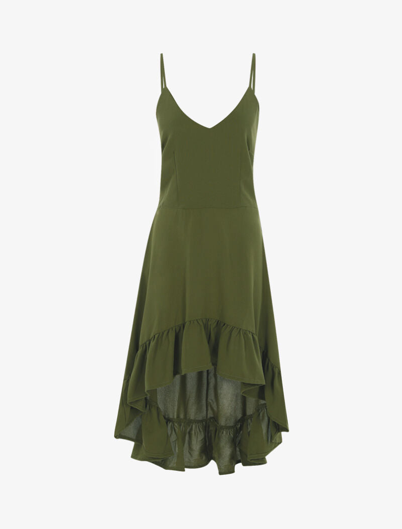 Robe asymétrique volantée - kaki - 3