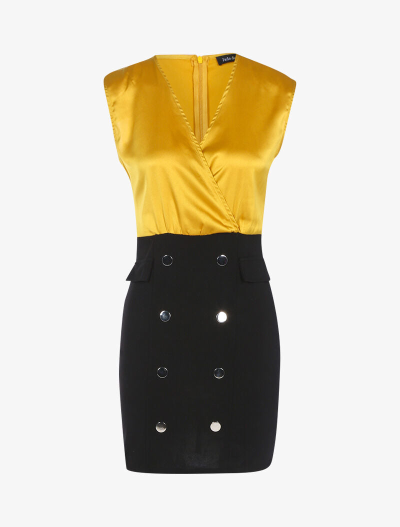 Robe bi matière à boutons décoratifs - noir/jaune - 2