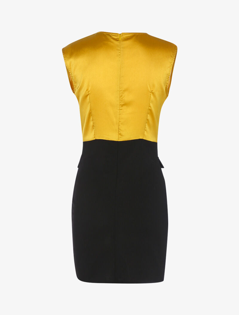 Robe bi matière à boutons décoratifs - noir/jaune - 3