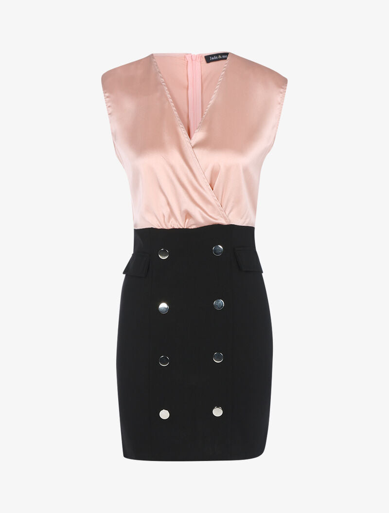 Robe bi matière à boutons décoratifs - noir/rose - 3