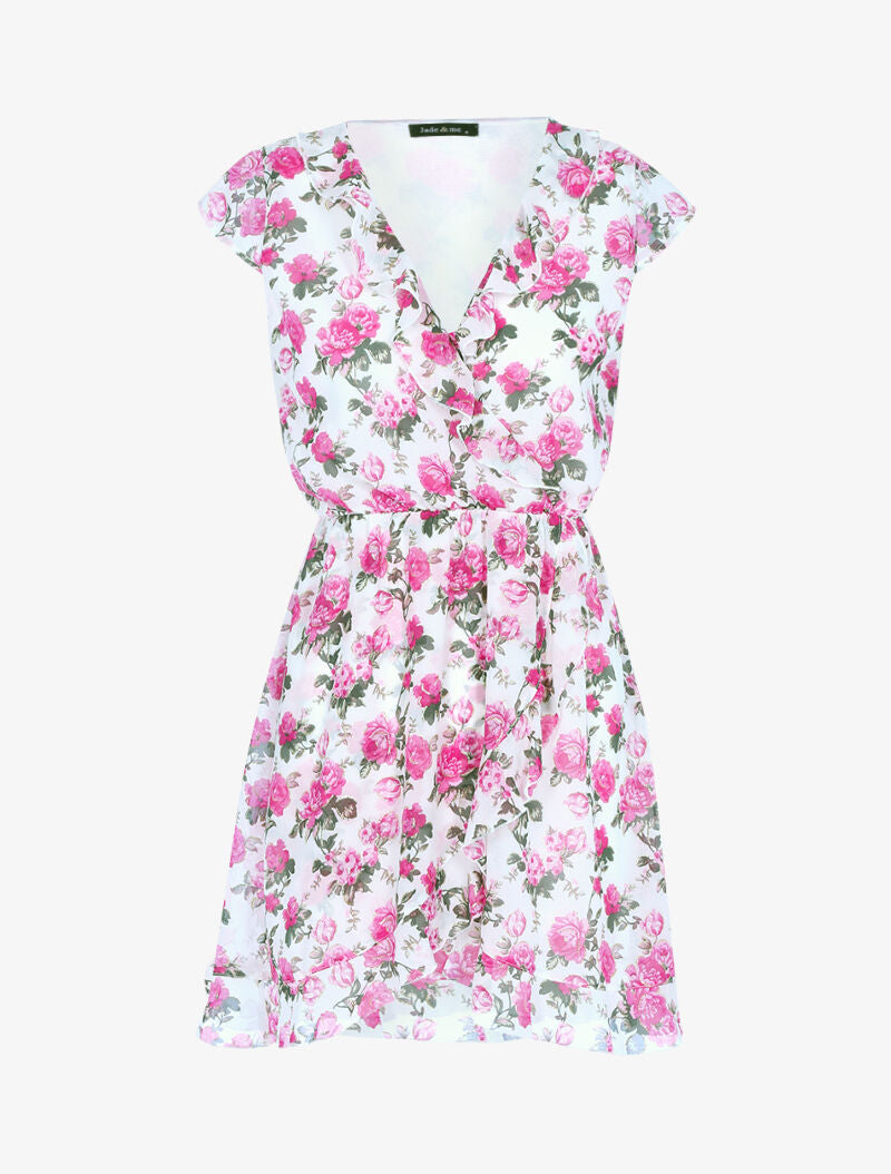 Robe cache-coeur à imprimé floral - ecru - 2