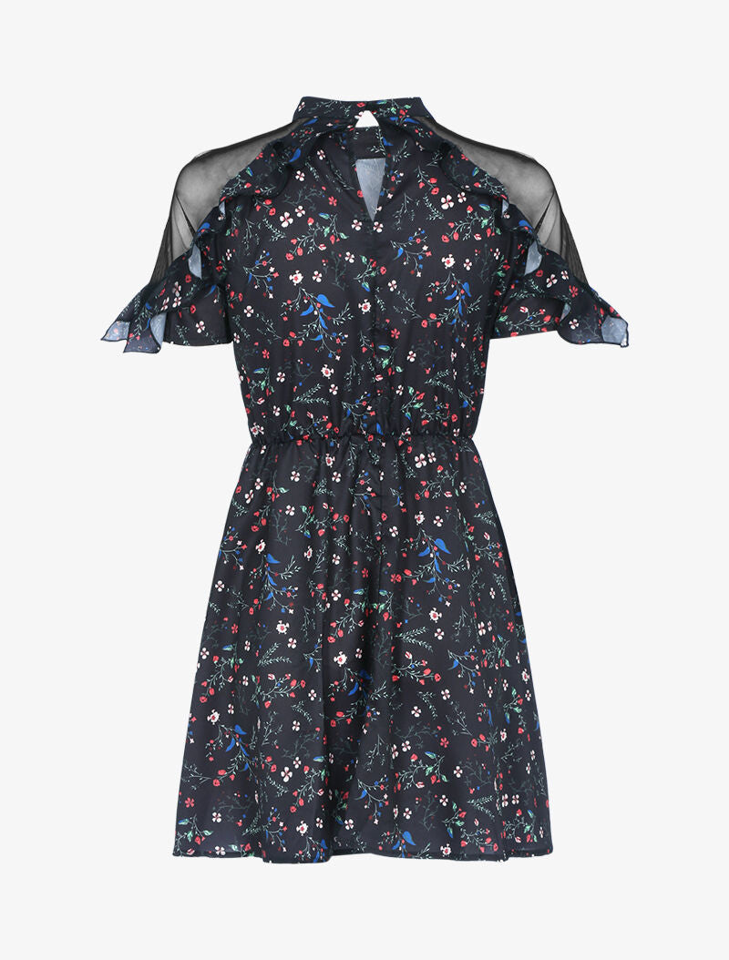 Robe fleurie à épaules ajourées - noir - 2