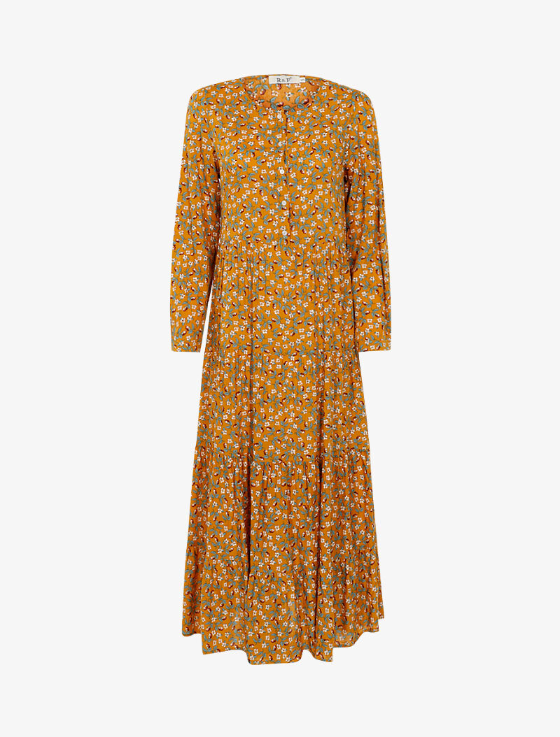Robe longue trapèze fleurie - jaune - 3