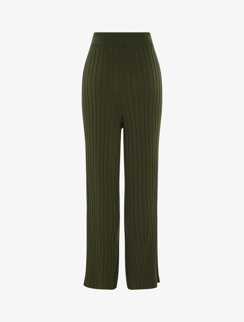 Pantalon en maille côtelée - kaki - 2