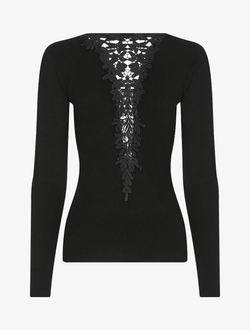 Pull doux à dos brodé - noir - 2