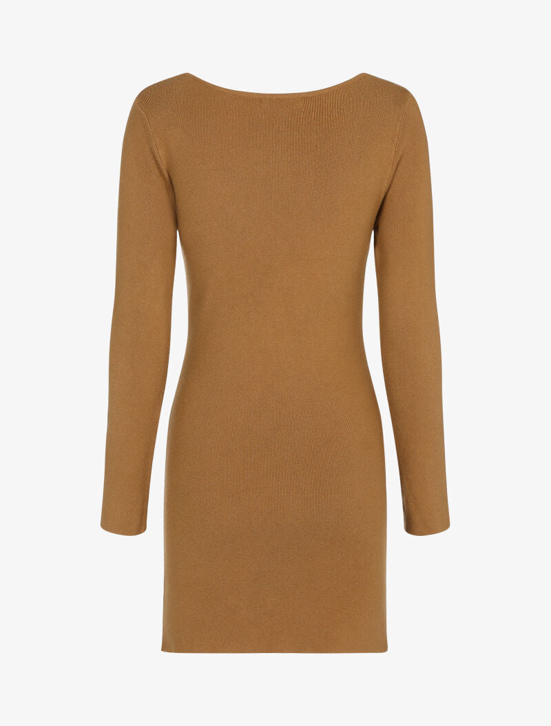 Robe pull à zip strassé et dentelle - camel - 2