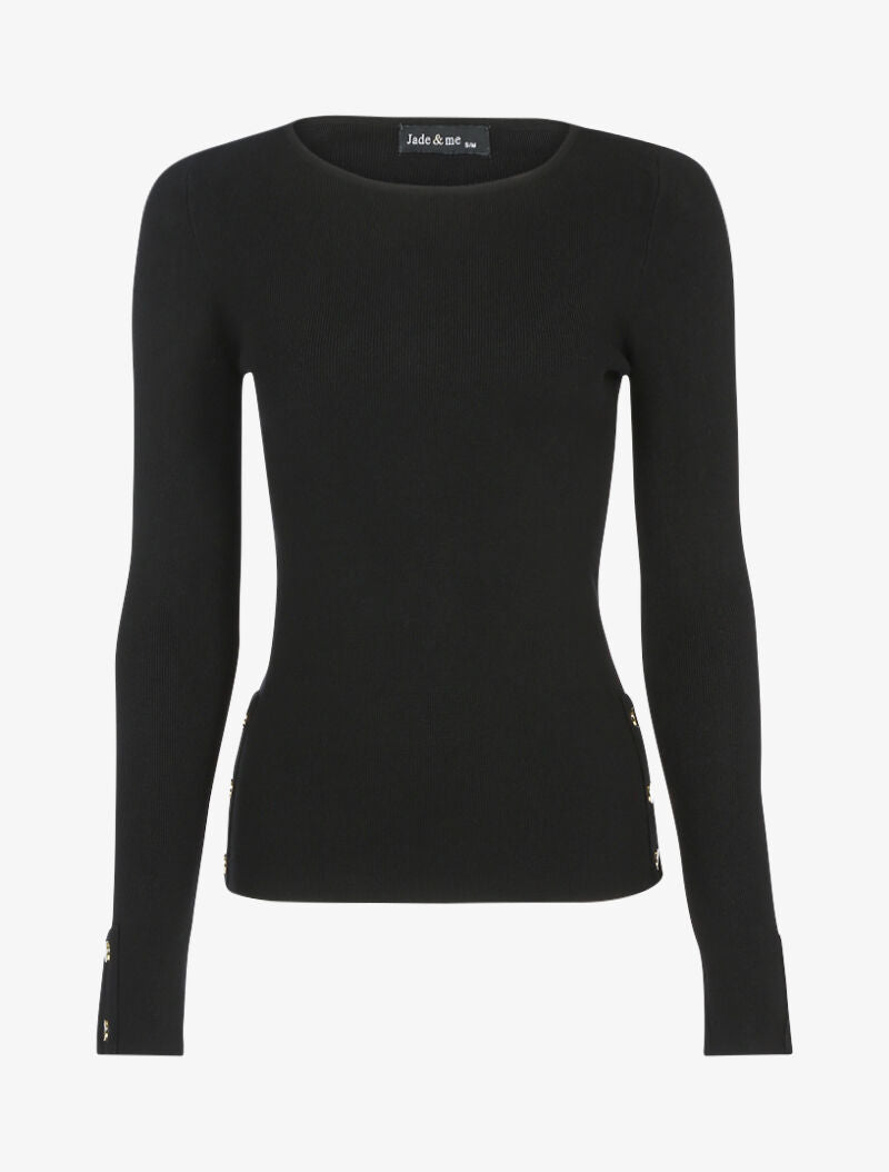 Pull doux à détails boutonnés - noir - 1