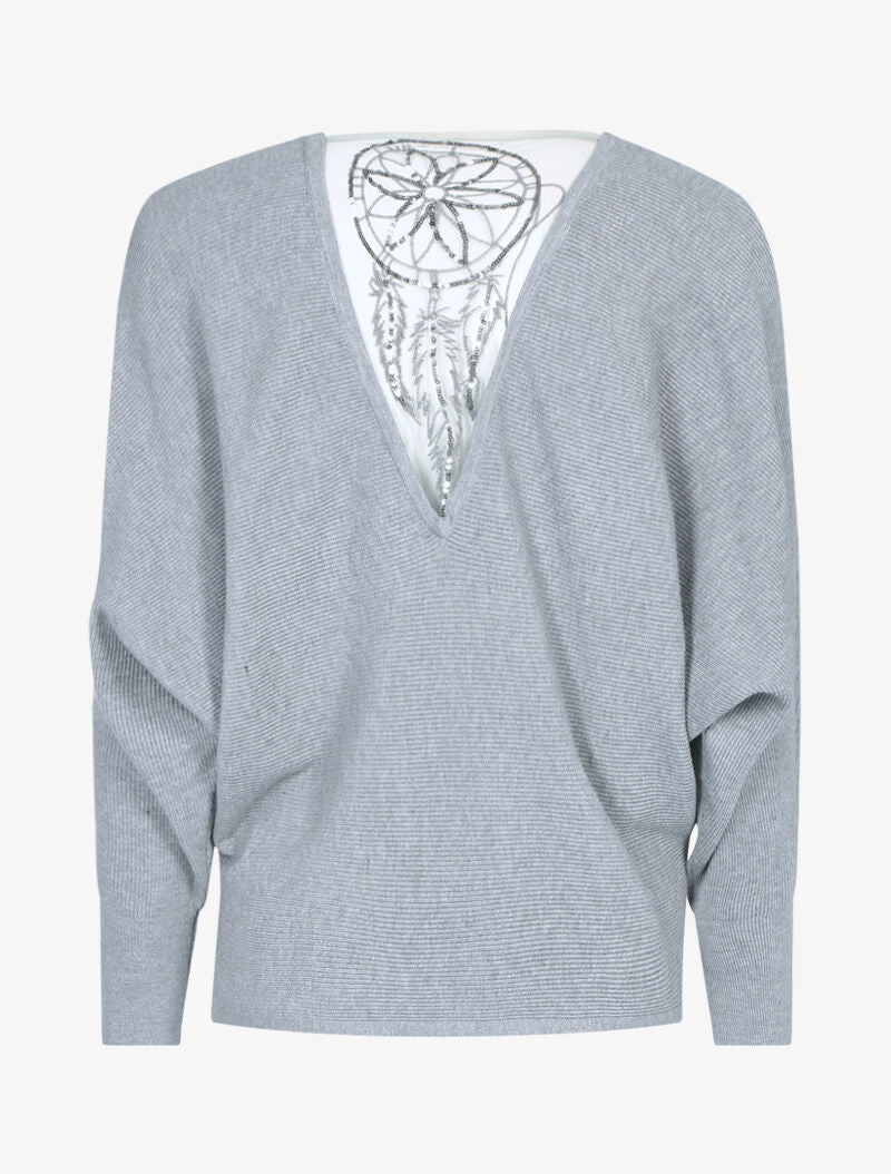 Pull à broderie dreamcatcher - gris clair - 2