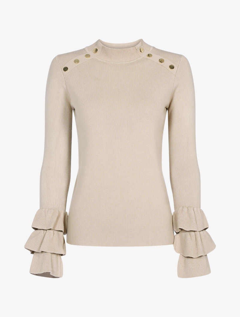 Pull doux à manches volantées - beige - 1