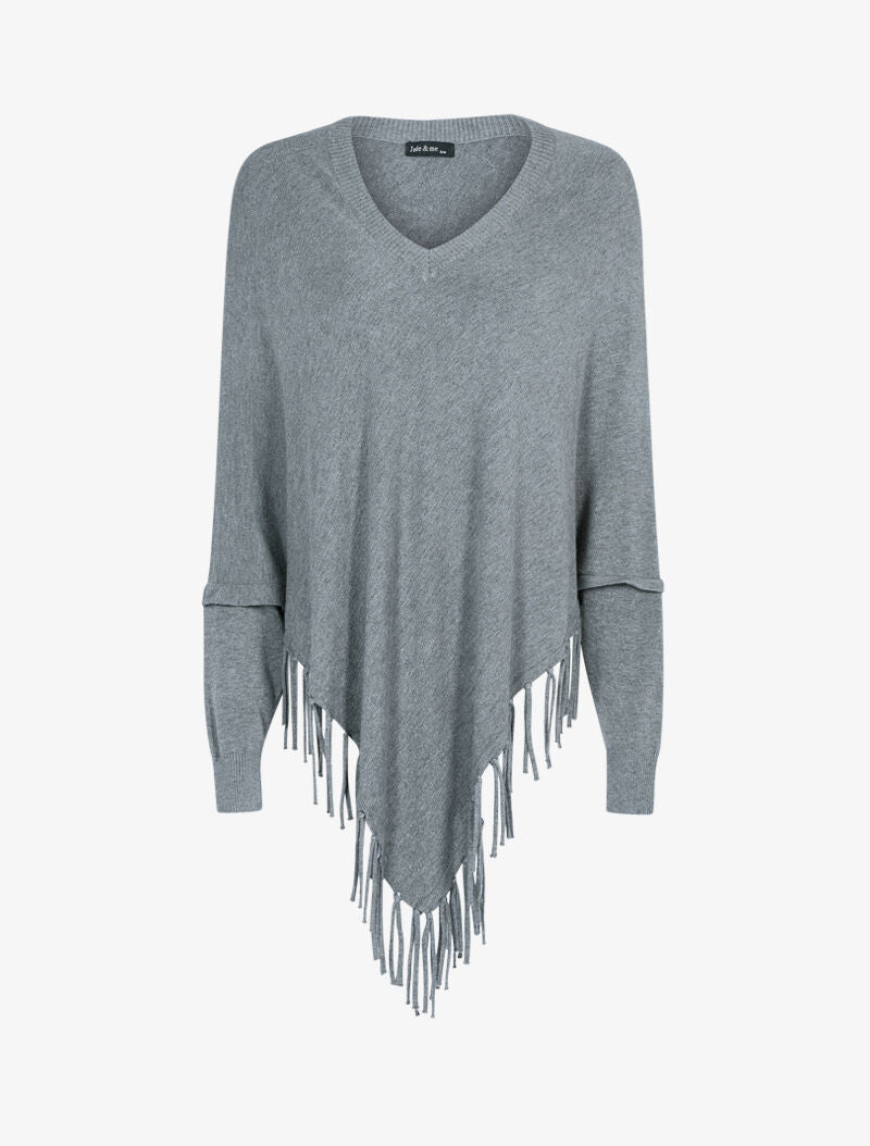 Pull poncho à franges - gris foncé - 1