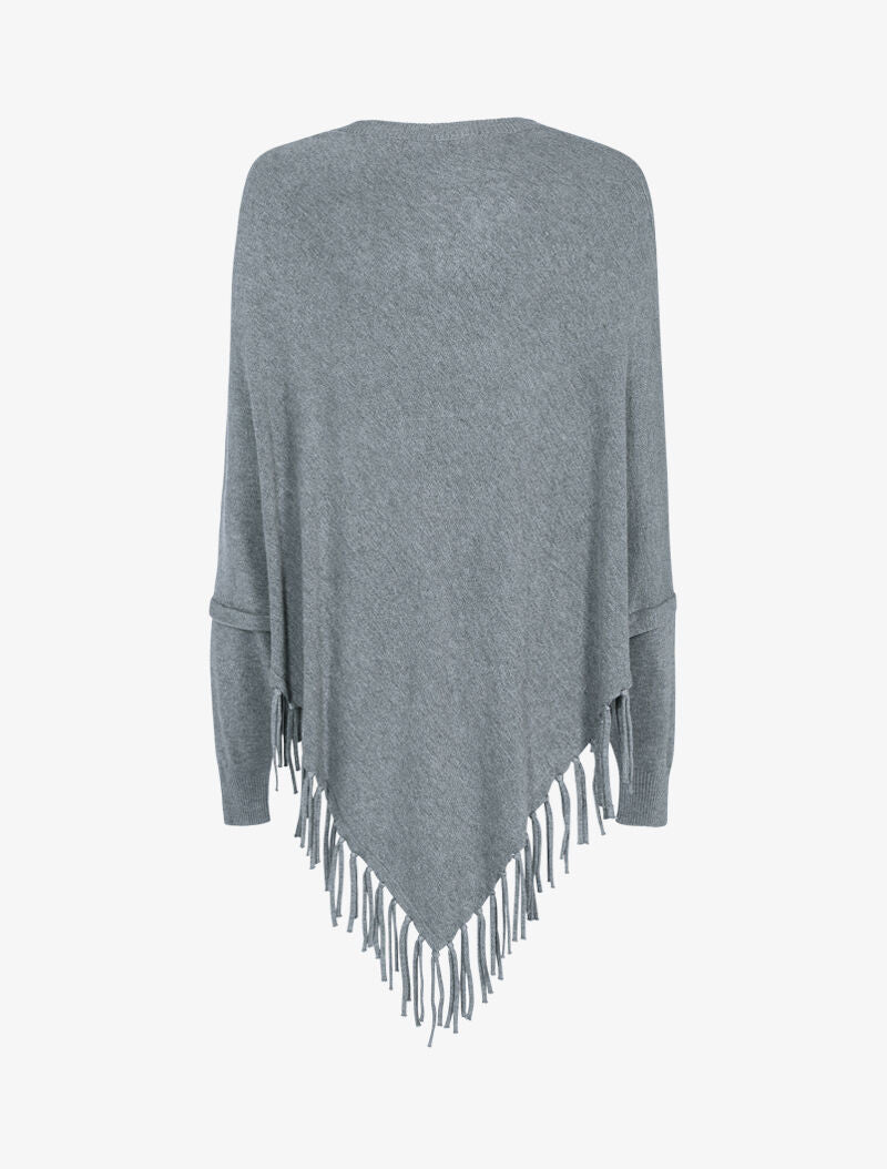 Pull poncho à franges - gris foncé - 2