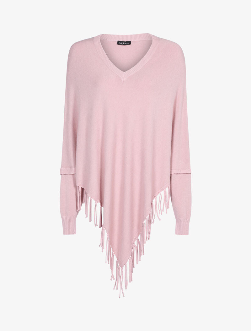 Pull poncho à franges - rose - 1