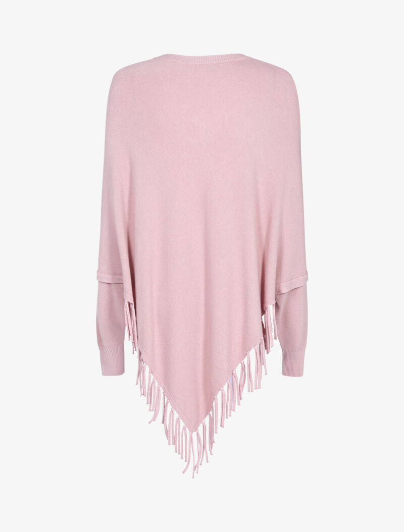 Pull poncho à franges - rose - 2